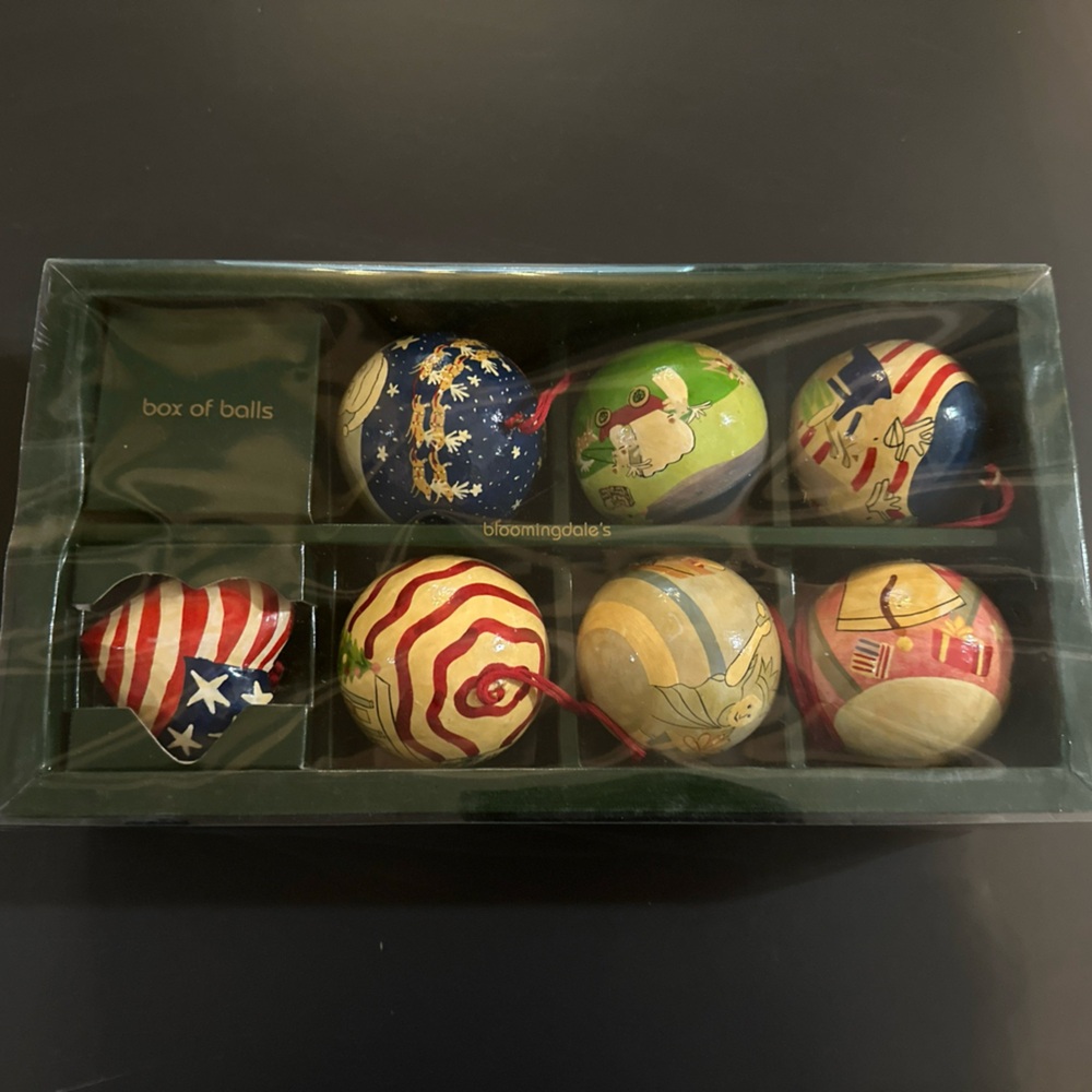 Vintage Bloomingdale’s Christmas Paper Mache Ornaments 
USA themed ornaments
